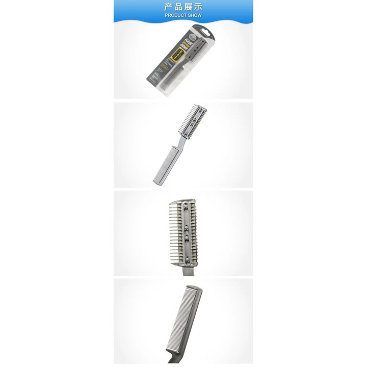 Pieptene taietor pentru subtierea parului FU-K0518-260905-1750, plastic si otel inoxidabil, negru/argintiu, 2 buc, 265 x 97 mm
