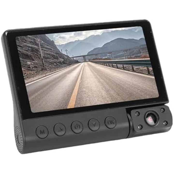 Camera auto 1080P HD, camera auto cu 3 canale, unghi larg de 360 de grade cu inregistrare in bucla pe ecran de 4 inci pentru camioane si SUV-uri