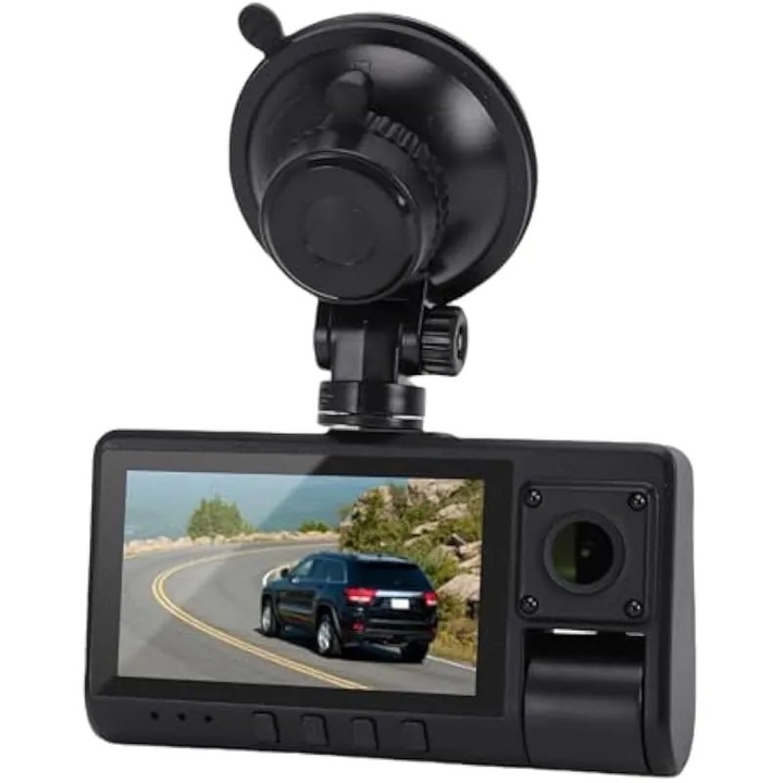 Camera auto cu 3 canale, camera frontala si spate 1080P HD pentru interior, ecran de 3 inci, obiectiv WiFi cu unghi larg de noapte, pentru inregistrare DVR pentru conducerea vehiculului