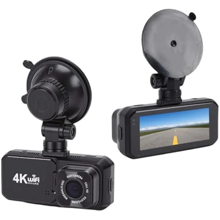 Camera auto, camera frontala 4K si camera spate 1080P cu control prin aplicatie WiFi, inregistrare in bucla, senzor G, mod parcare, pentru masini, SUV-uri, soferi de rideshare
