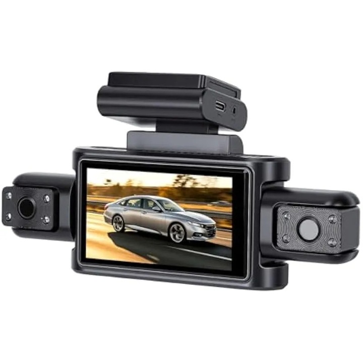 Camera auto cu 4 canale, camera DVR auto 1080P fata/spate stanga/dreapta cu ecran de 3 inci, supraveghere nocturna, pentru monitorizare panoramica a vehiculului la 360 de grade
