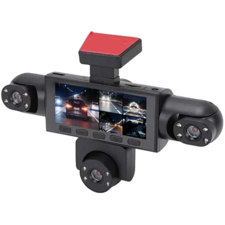 Camera auto, sistem cu 5 camere 1080P fata, unghi larg de 140 de grade, camere laterale spate 480P cu afisaj de 3, 83 inci, inregistrare nocturna in bucla, senzor G pentru masina, camion, SUV, vehicul