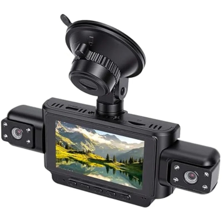 Camera auto cu 4 canale, camera DVR auto 1080P fata/spate stanga/dreapta cu ecran de 3 inci, inregistrare nocturna in bucla cu unghi larg de 170 de grade, pentru acoperire panoramica de 360 de grade