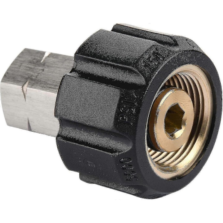 Adaptor pentru aparat de spalat cu presiune FG-K0509--260827-7969, M22 (femela) la 1/4" NPT (femela), pana la 5000 PSI, max. 300°F, negru/auriu