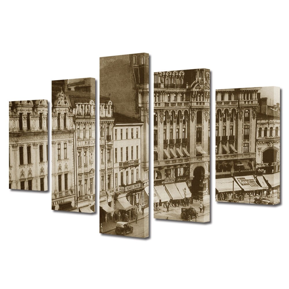 Set Tablouri Multicanvas BTex 5 Piese ArtDecoMag Modern Urban Orase Palatul telefoanelor Calea Victoriei Bucuresti, 80 x 150 cm