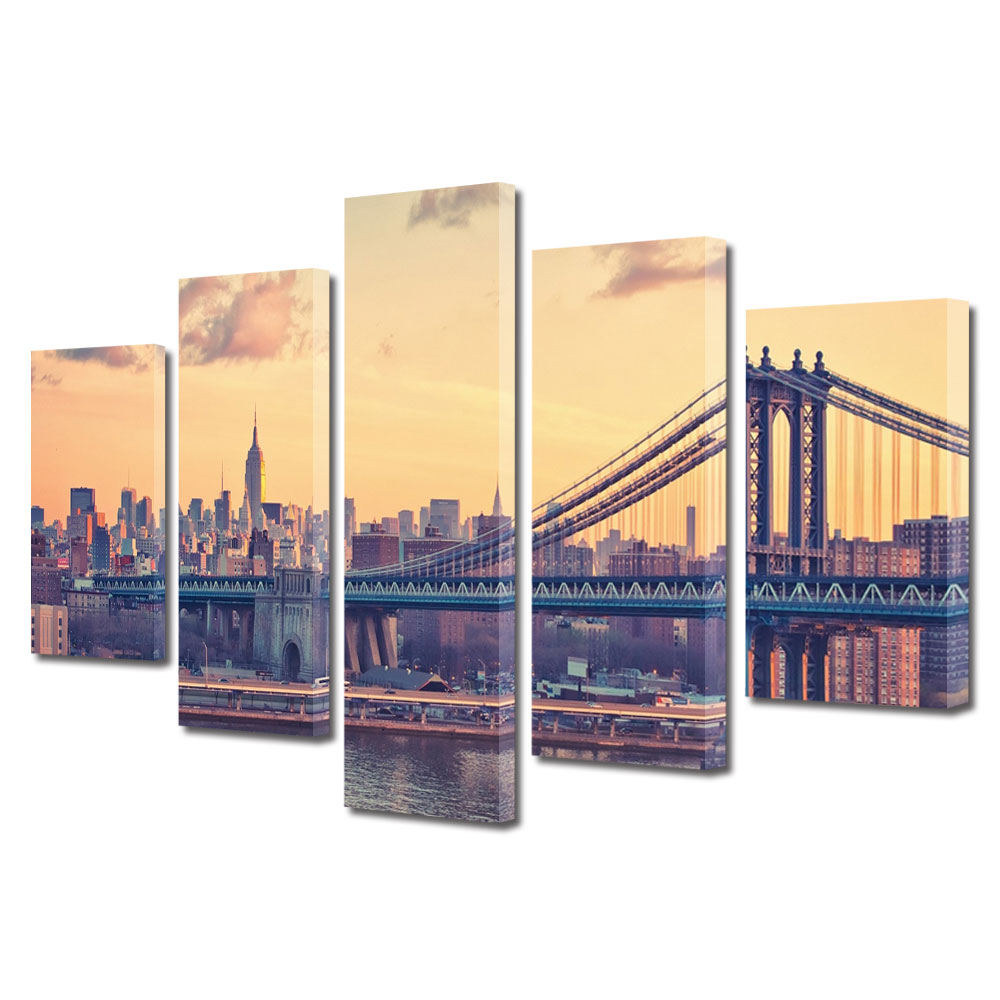 Set Tablouri Multicanvas BTex 5 Piese ArtDecoMag Modern Urban Orase Pod in New York, 80 x 150 cm