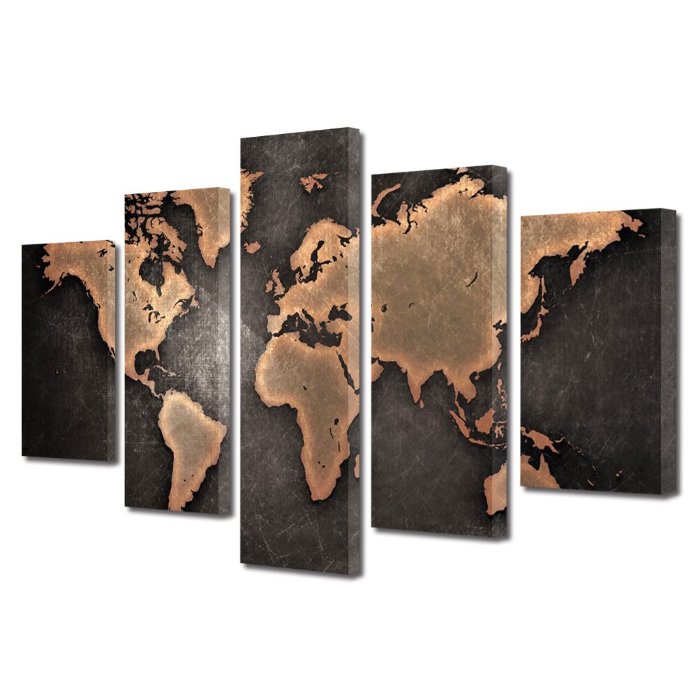 Set Tablouri Multicanvas BTex 5 Piese ArtDecoMag Modern Urban Orase Harta lumii abstract, 80 x 150 cm