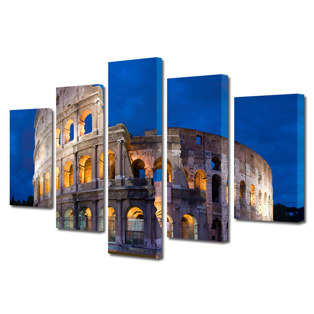 Set Tablouri Multicanvas BTex 5 Piese ArtDecoMag Modern Urban Orase Colosseum Roma, 100 x 175 cm