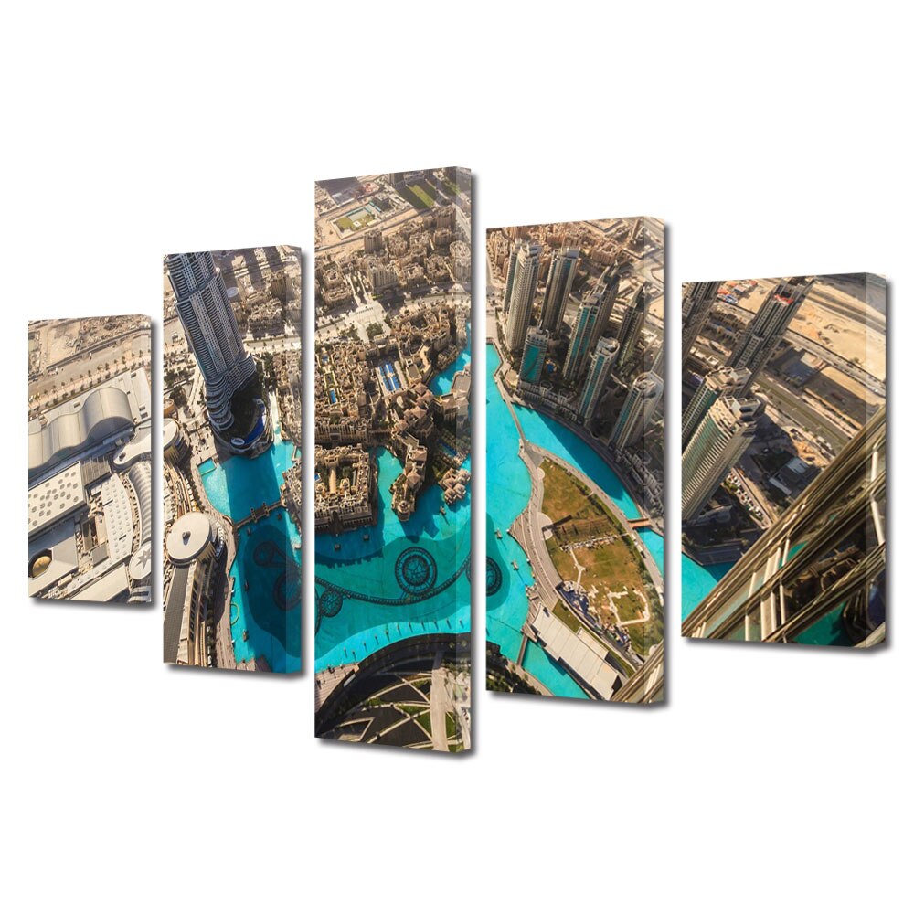 Set Tablouri Multicanvas BTex 5 Piese ArtDecoMag Modern Urban Orase Dubai la inaltime, 70 x 125 cm