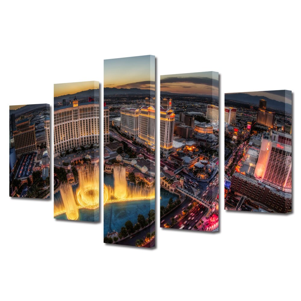 Tablou Multicanvas BTex 5 Piese ArtDecoMag Modern Urban Orase Fantana, 120 x 225 cm