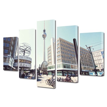 Set Tablouri Multicanvas BTex 5 Piese ArtDecoMag Modern Urban Orase Turnul televiziunii in Berlin, 80 x 150 cm Set Tablouri Multicanvas BTex 5 Piese ArtDecoMag Modern Urban Orase Turnul televiziunii in Berlin, 80 x 150 cm