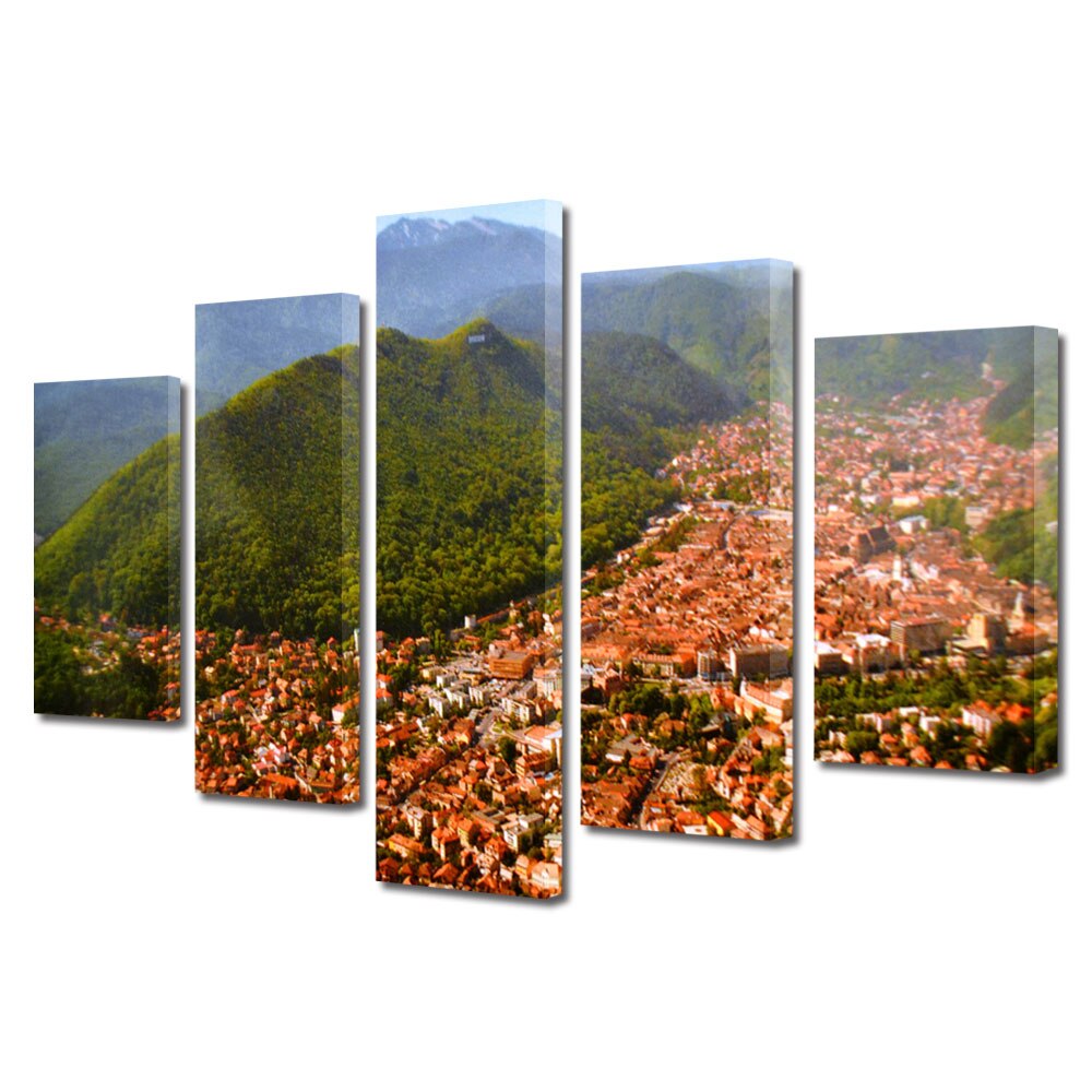 Set Tablouri Multicanvas BTex 5 Piese ArtDecoMag Modern Urban Orase Brasov imagine de ansamblu, 80 x 150 cm