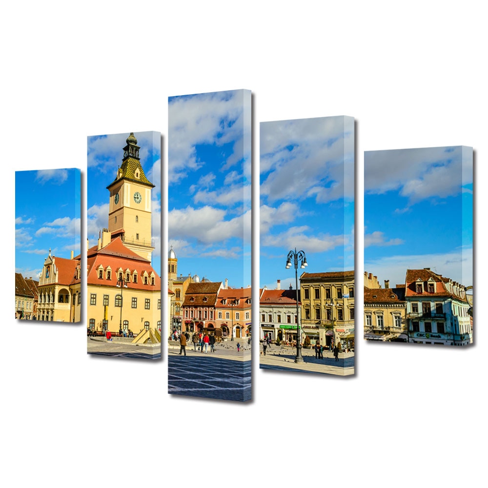 Tablou Multicanvas BTex 5 Piese ArtDecoMag Modern Urban Orase Centrul Clujului, 120 x 225 cm