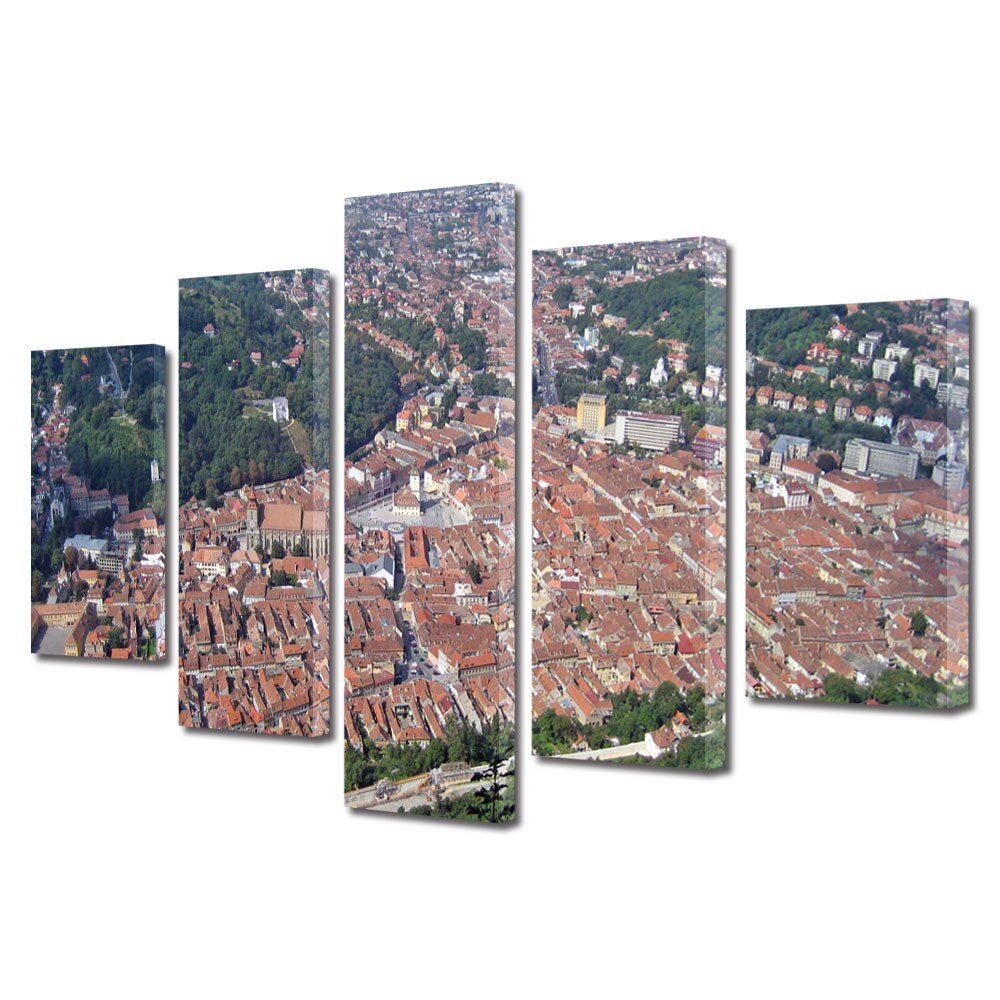 Set Tablouri Multicanvas BTex 5 Piese ArtDecoMag Modern Urban Orase Brasov de sus, 80 x 150 cm