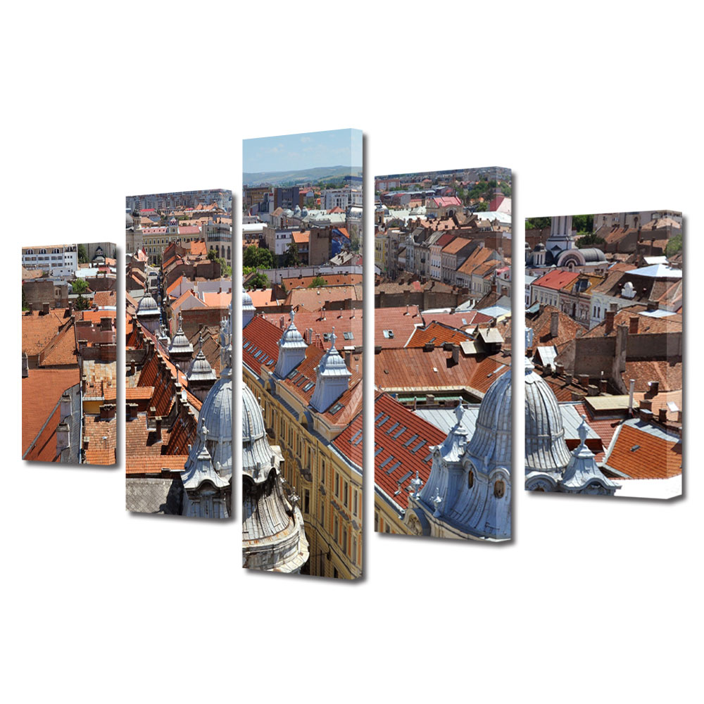 Set Tablouri Multicanvas BTex 5 Piese ArtDecoMag Modern Urban Orase Cluj in centru, 80 x 150 cm
