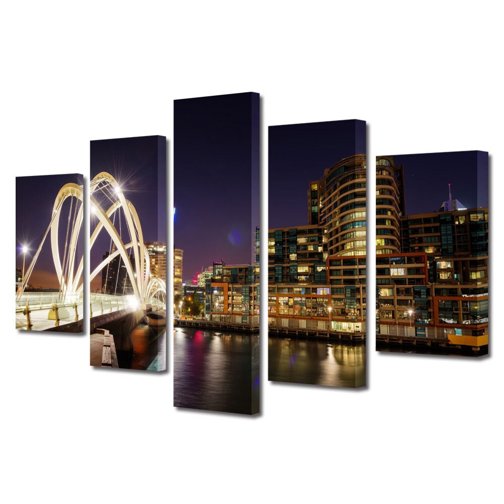 Set Tablouri Multicanvas BTex 5 Piese ArtDecoMag Modern Urban Orase Melbourne, 80 x 150 cm