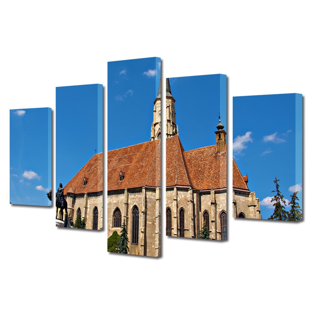 Tablou Multicanvas BTex 5 Piese ArtDecoMag Modern Urban Orase Orasul Cluj Romania, 120 x 225 cm