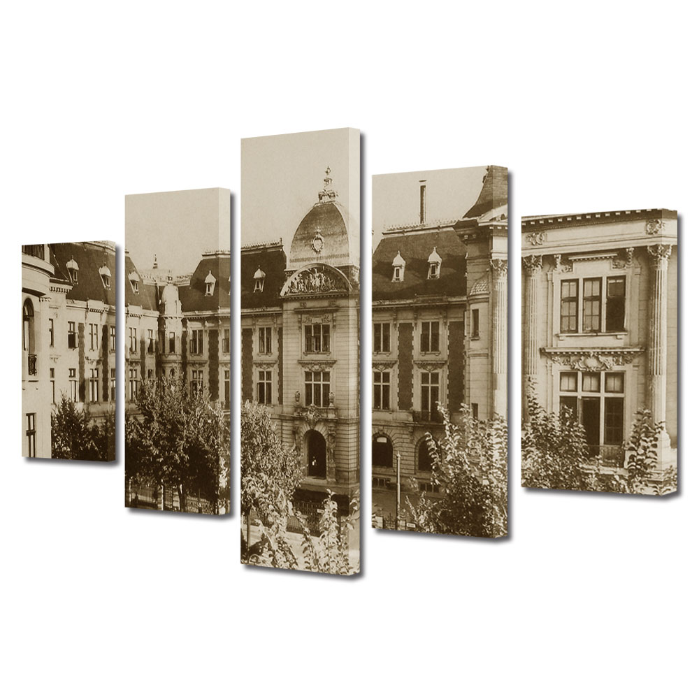 Set Tablouri Multicanvas BTex 5 Piese ArtDecoMag Modern Urban Orase Ministerul Domeniilor in Bucurestiul Vechi, 80 x 150 cm