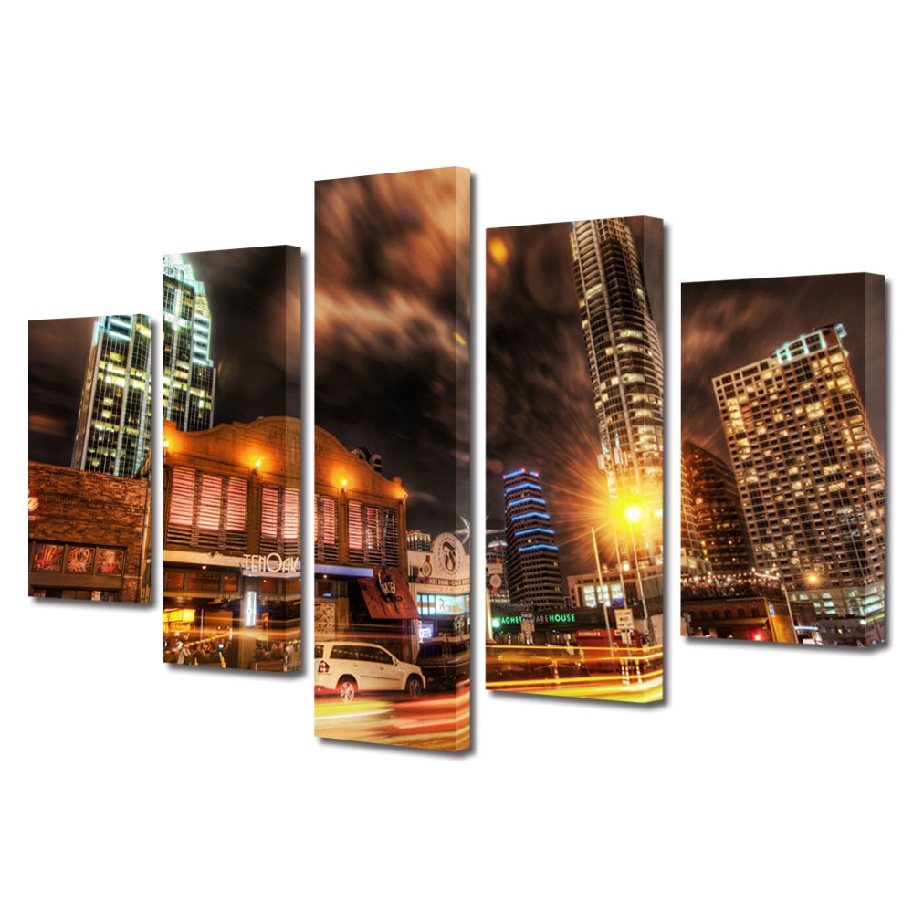 Set Tablouri Multicanvas BTex 5 Piese ArtDecoMag Modern Urban Orase Austin Texas, 70 x 125 cm