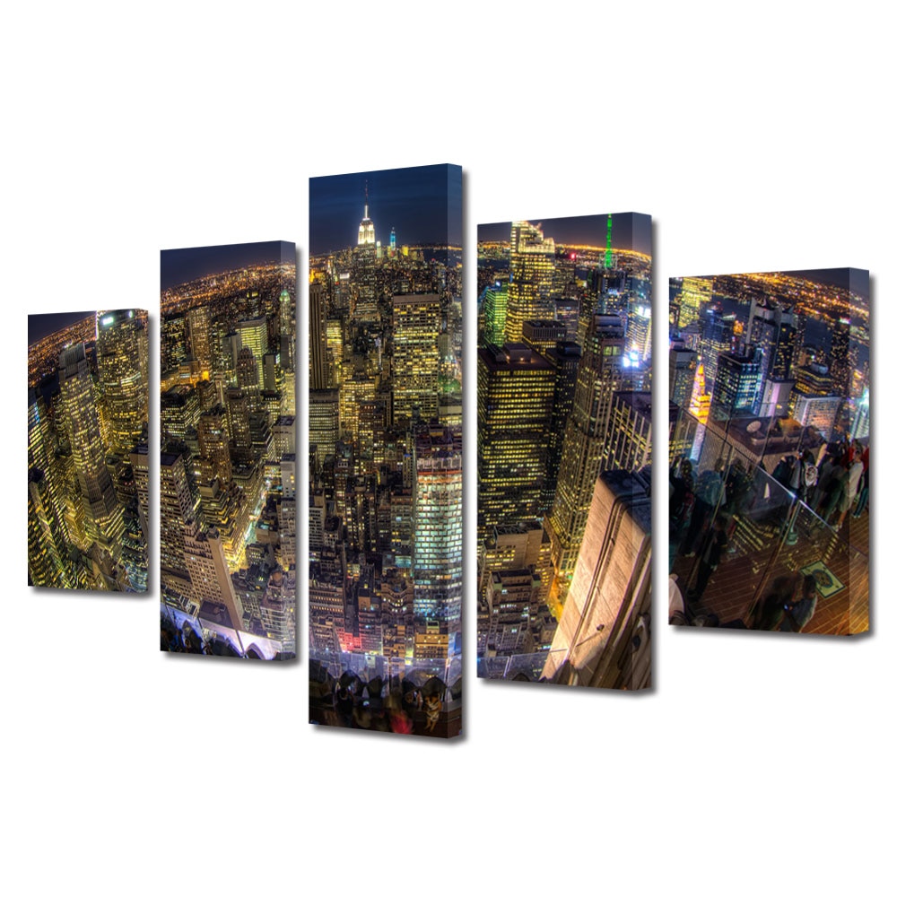 Tablou Multicanvas BTex 5 Piese ArtDecoMag Modern Urban Orase Privire de ansamblu asupra New York, 120 x 225 cm