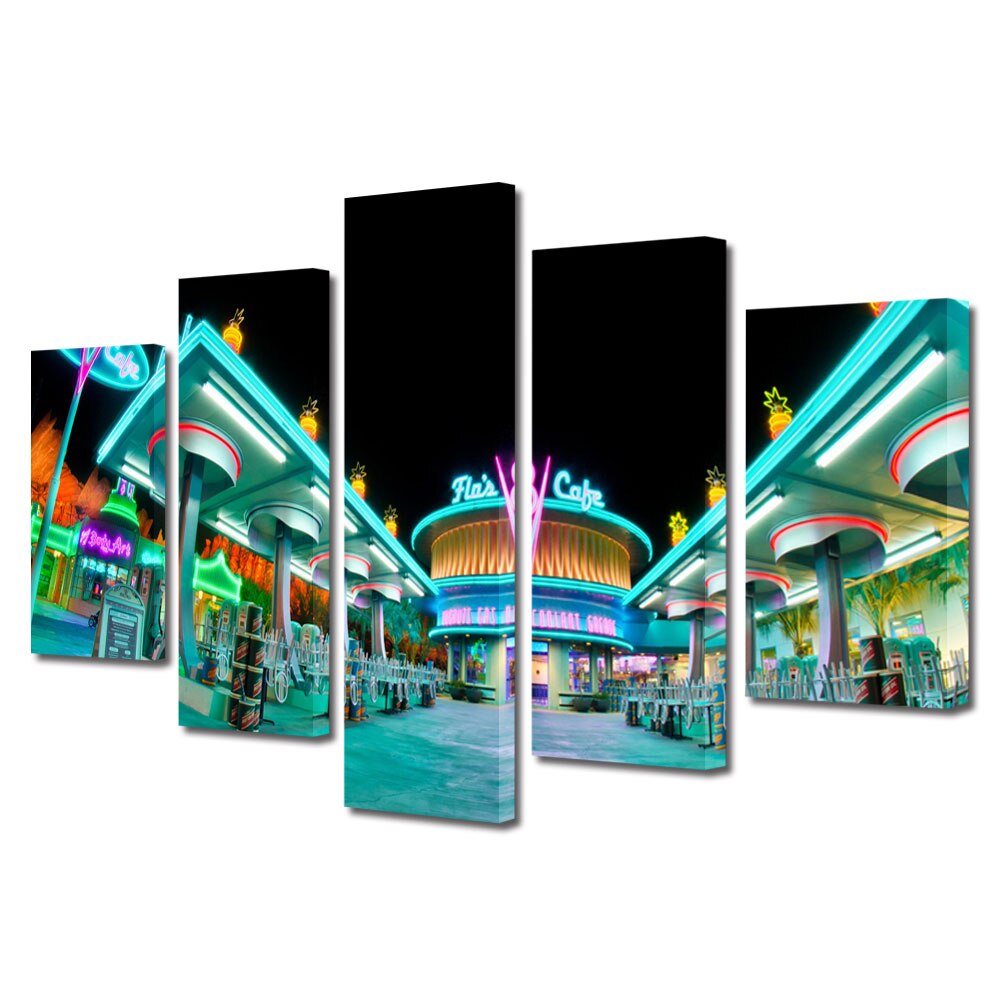 Set Tablouri Multicanvas BTex 5 Piese ArtDecoMag Modern Urban Orase Lumini de noapte, 70 x 125 cm