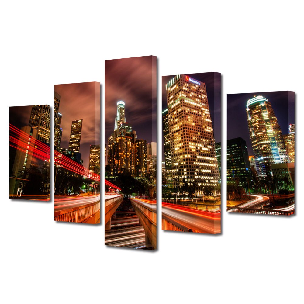 Set Tablouri Multicanvas BTex 5 Piese ArtDecoMag Modern Urban Orase Los Angeles SUA, 80 x 150 cm