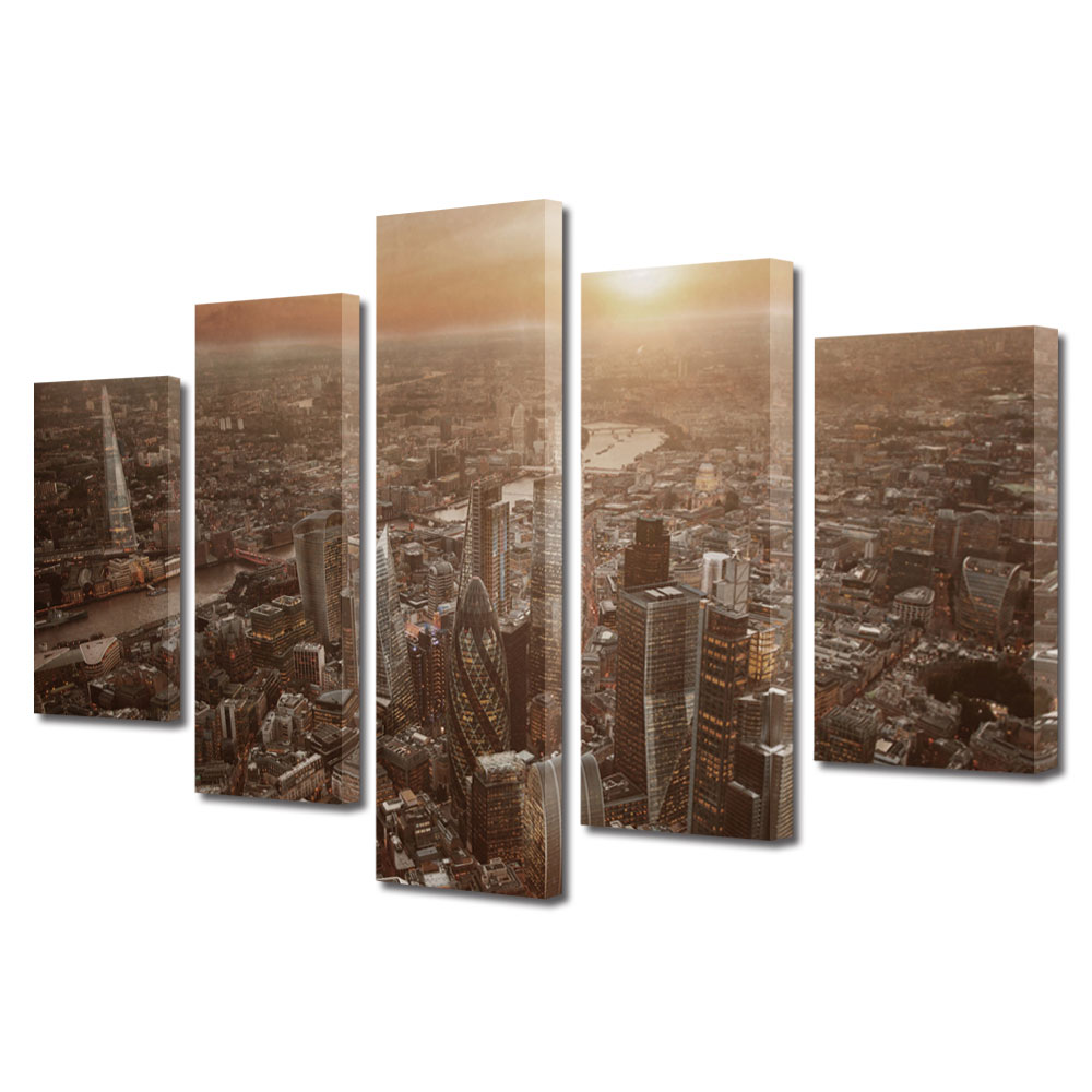 Tablou Multicanvas BTex 5 Piese ArtDecoMag Modern Urban Orase Londra Regatul Unit Sepia, 120 x 225 cm