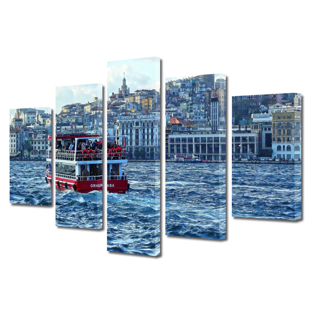 Set Tablouri Multicanvas BTex 5 Piese ArtDecoMag Modern Urban Orase Istanbul Turcia, 100 x 175 cm