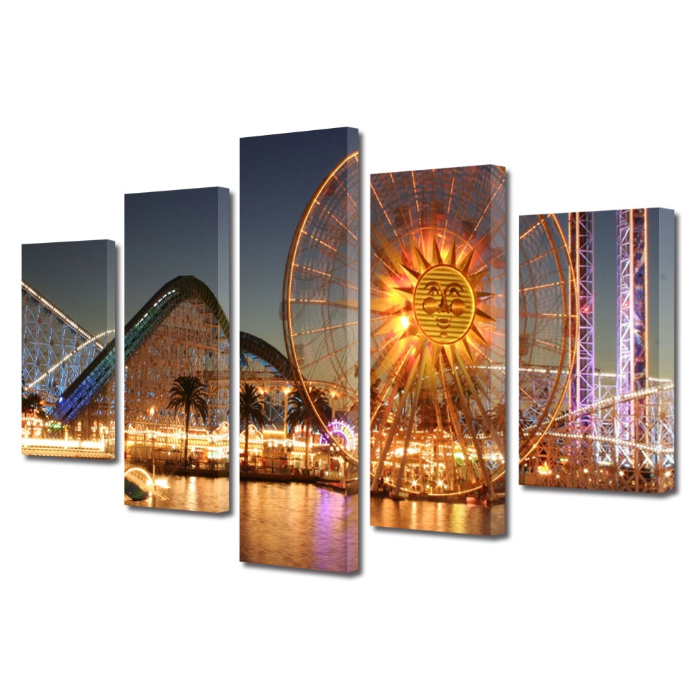 Set Tablouri Multicanvas BTex 5 Piese ArtDecoMag Modern Urban Orase Ferris Wheel, 80 x 150 cm