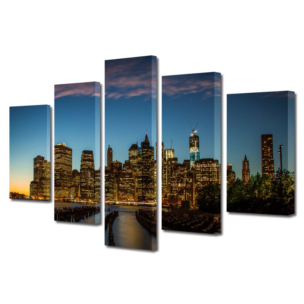 Set Tablouri Multicanvas BTex 5 Piese ArtDecoMag Modern Urban Orase New York, 110 x 200 cm