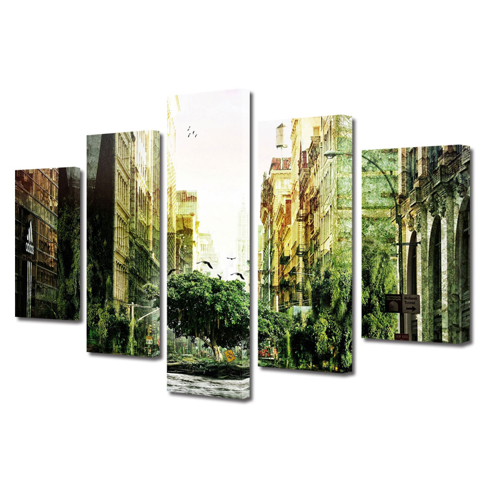 Set Tablouri Multicanvas BTex 5 Piese ArtDecoMag Modern Urban Orase Orasul pierdut, 80 x 150 cm