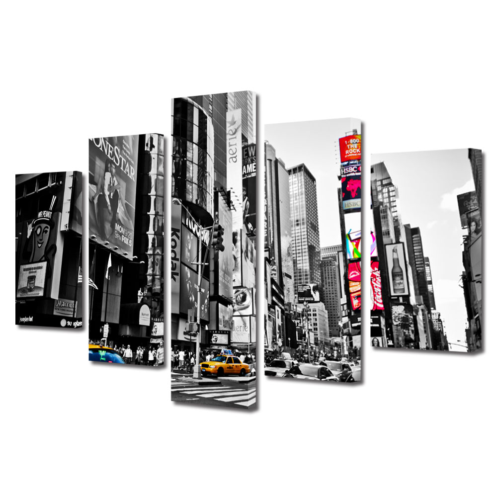 Set Tablouri Multicanvas BTex 5 Piese ArtDecoMag Modern Urban Orase Times Square New york, 80 x 150 cm