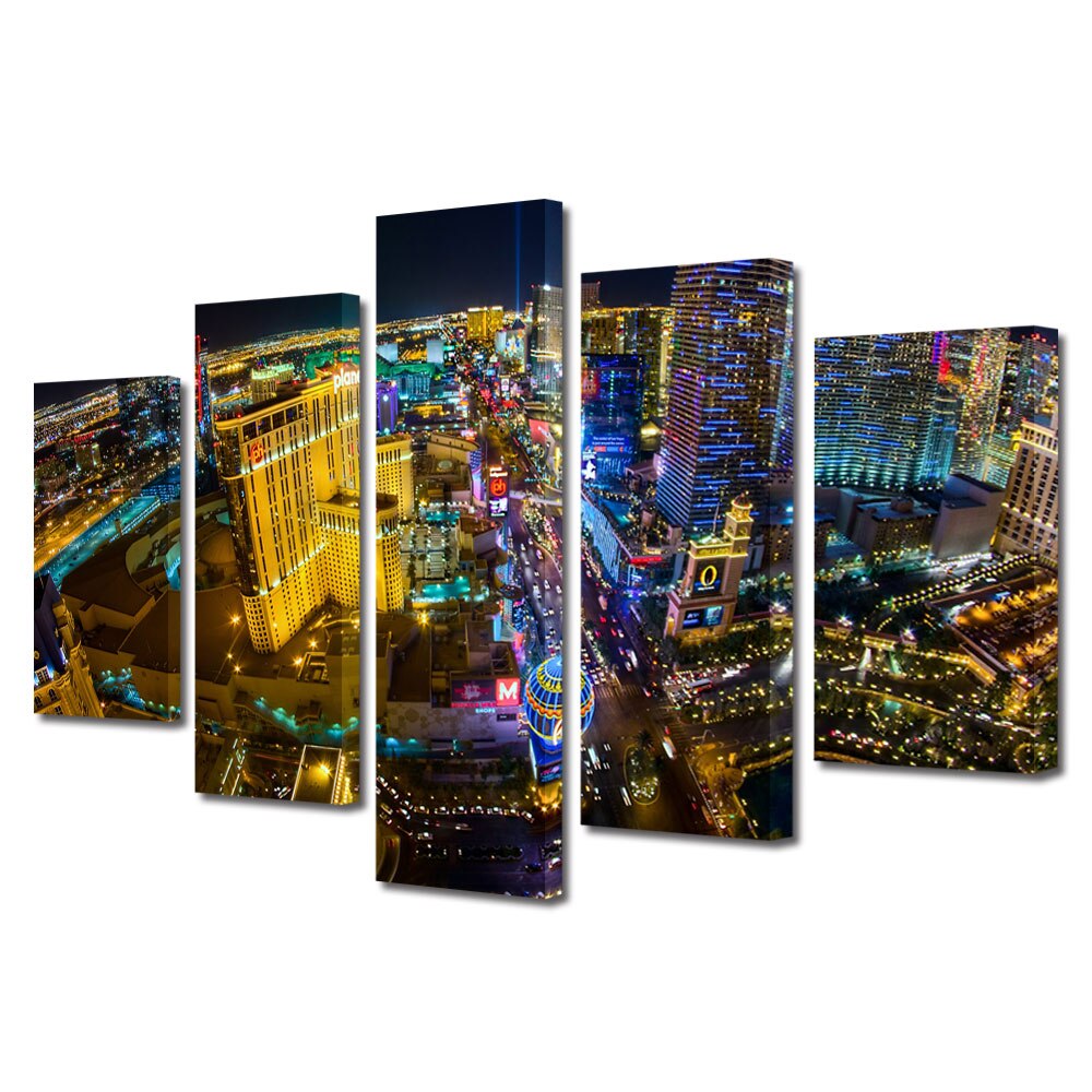 Set Tablouri Multicanvas BTex 5 Piese ArtDecoMag Modern Urban Orase Las Vegas SUA, 100 x 175 cm