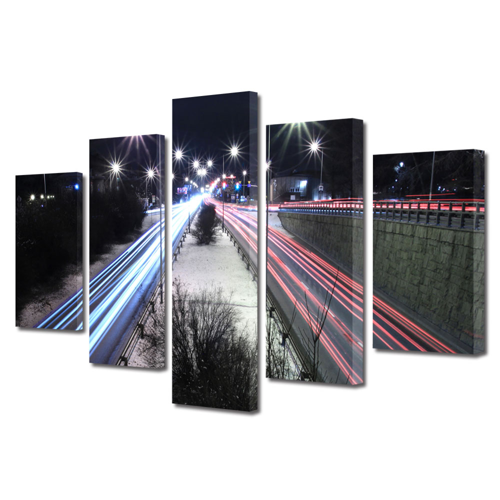 Tablou Multicanvas BTex 5 Piese ArtDecoMag Modern Urban Orase Sosea in oras, 120 x 225 cm