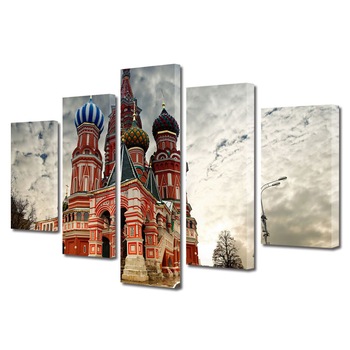 Set Tablouri Multicanvas BTex 5 Piese ArtDecoMag Modern Urban Orase Catedrala St Basil in Moscova, 70 x 125 cm Set Tablouri Multicanvas BTex 5 Piese ArtDecoMag Modern Urban Orase Catedrala St Basil in Moscova, 70 x 125 cm
