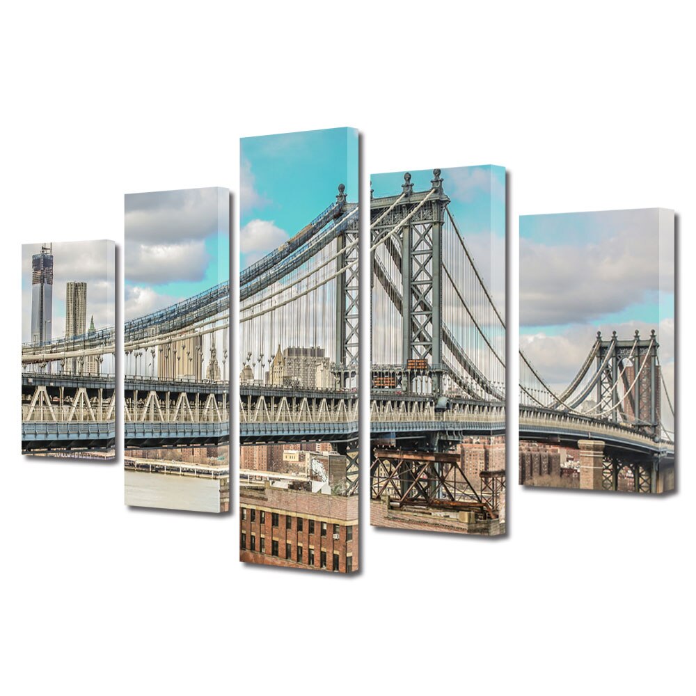 Set Tablouri Multicanvas BTex 5 Piese ArtDecoMag Modern Urban Orase Podul Manhattan, 100 x 175 cm