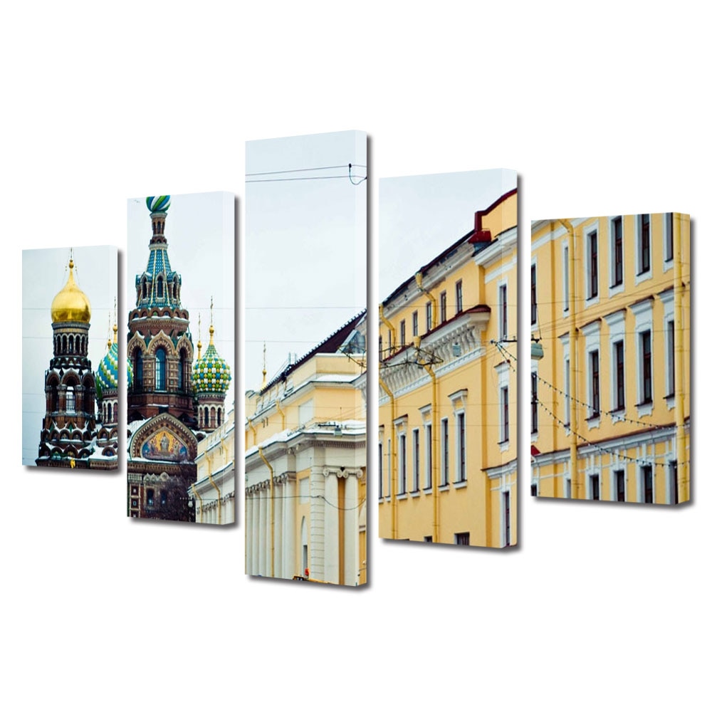 Set Tablouri Multicanvas BTex 5 Piese ArtDecoMag Modern Urban Orase St Petersburg Russia, 80 x 150 cm
