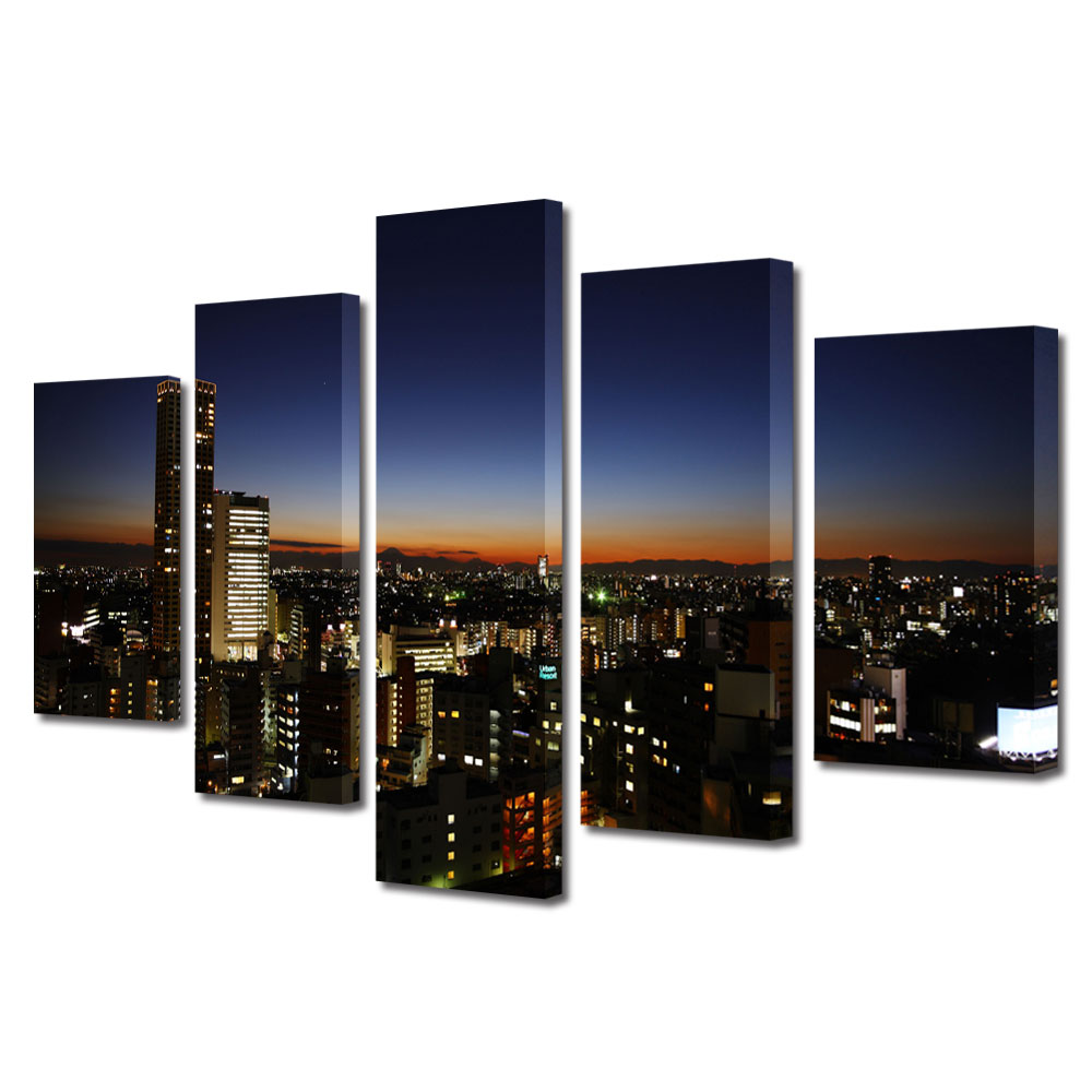 Set Tablouri Multicanvas BTex 5 Piese ArtDecoMag Modern Urban Orase Viata de noapte in New York, 70 x 125 cm