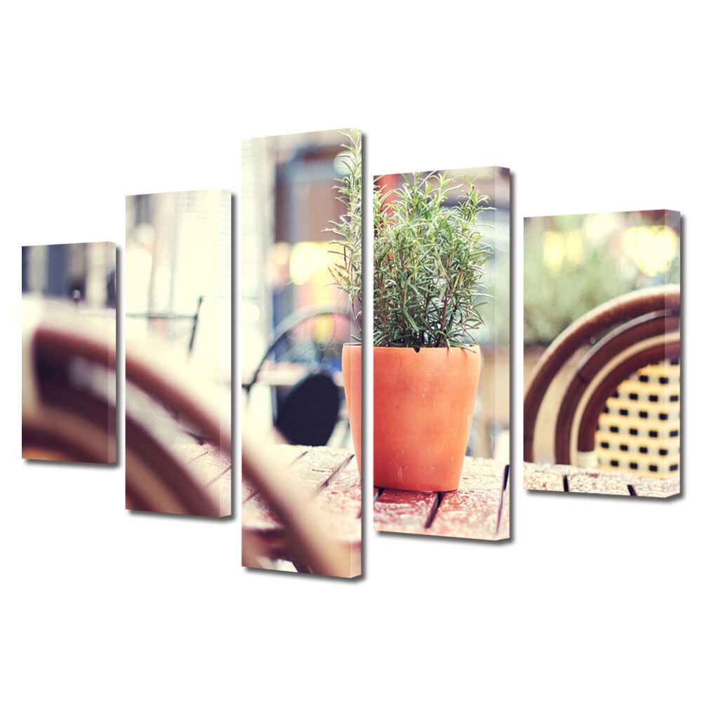 Set Tablouri Multicanvas BTex 5 Piese ArtDecoMag Modern Urban Orase Cafenea in oras, 100 x 175 cm