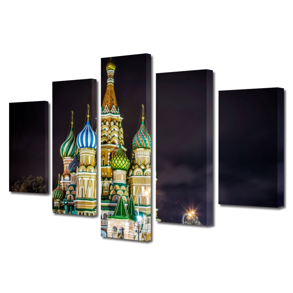 Set Tablouri Multicanvas BTex 5 Piese ArtDecoMag Modern Urban Orase Catedrala in Moscova, 110 x 200 cm