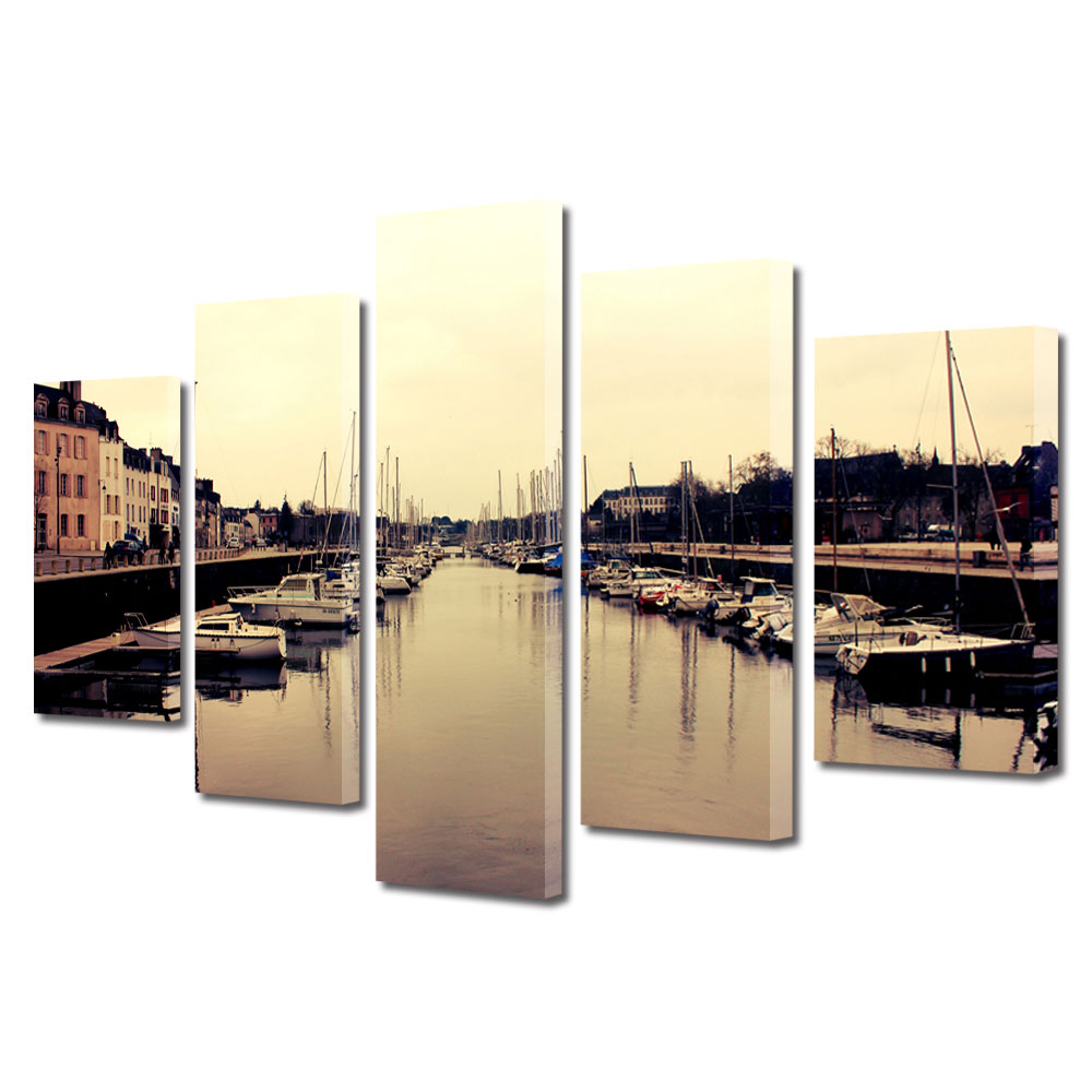 Set Tablouri Multicanvas BTex 5 Piese ArtDecoMag Modern Urban Orase Port, 70 x 125 cm