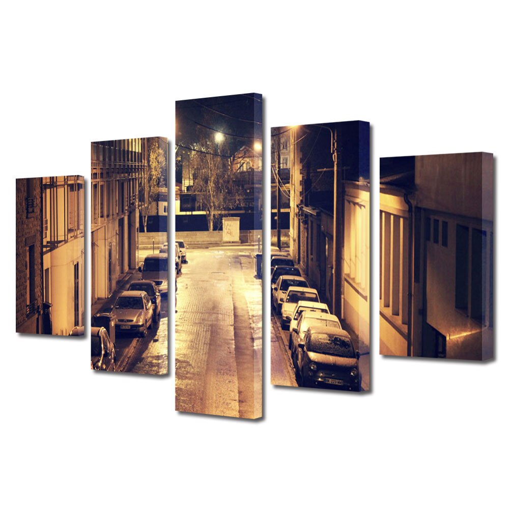 Set Tablouri Multicanvas BTex 5 Piese ArtDecoMag Modern Urban Orase Strada in noapte, 110 x 200 cm