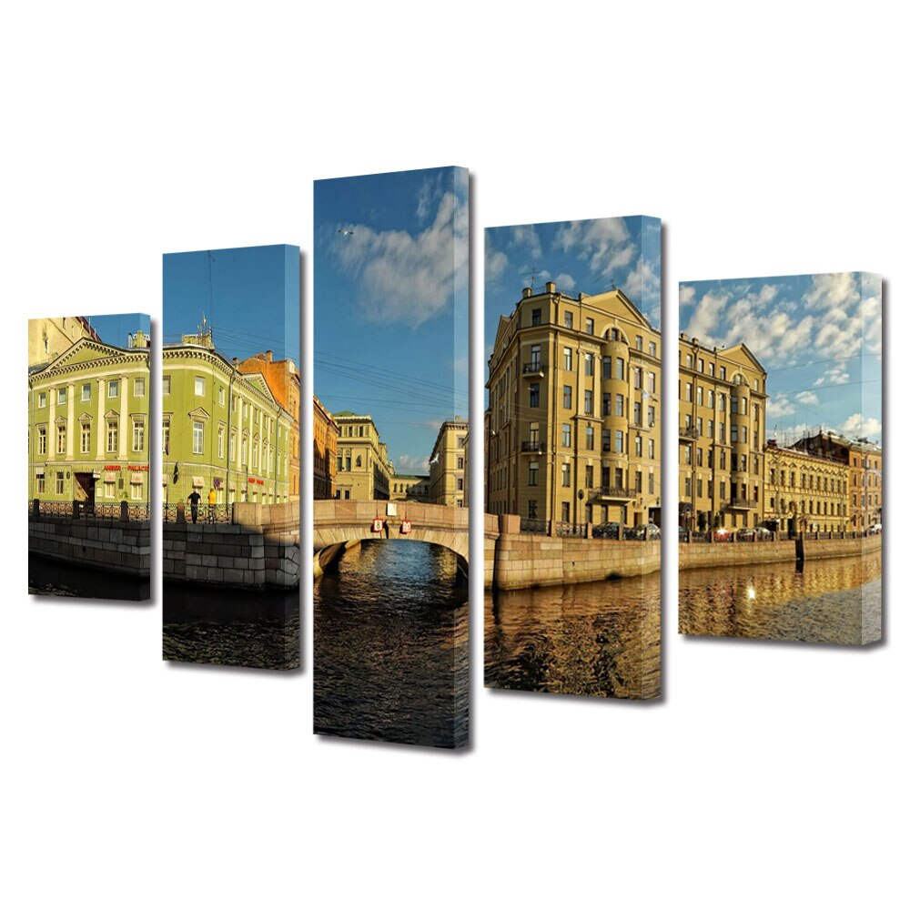 Set Tablouri Multicanvas BTex 5 Piese ArtDecoMag Modern Urban Orase Saint Petersburg Rusia, 100 x 175 cm