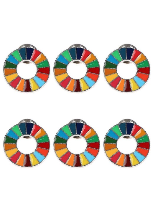 Brosa pin din aliaj cu email, simbol Obiectivele de Dezvoltare Durabila (ONU), placare aur/argint, set 6 buc., multicolor, diametru 2 cm