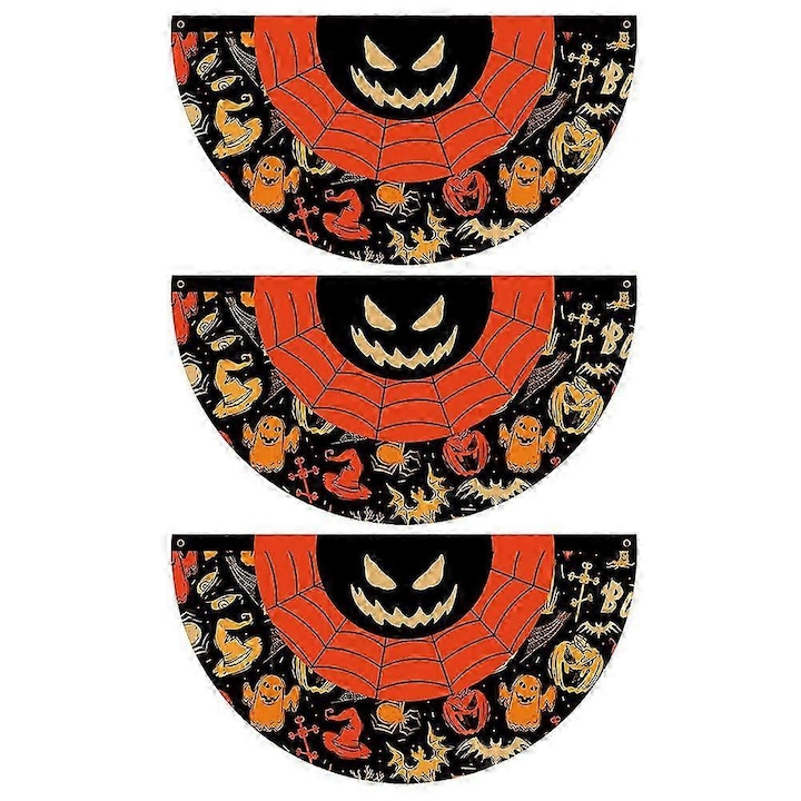3 db Halloween zászló szett CJ-F-K0204-20260905-4802, poliészter, félhold, fekete/narancssárga, 90 x 45 cm