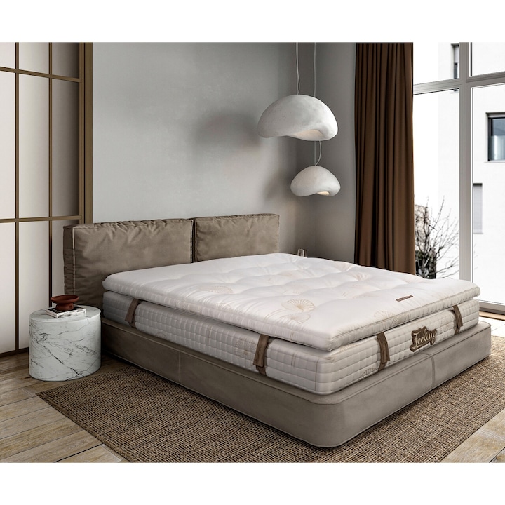 Saltea ortopedica, Green Future, Feeling Luxury Brown, 160x200x30 cm, husa cu fibra de bambus, structura cu micro-arcuri individuale pocket, spuma elastica, topper latex, fermitate medie