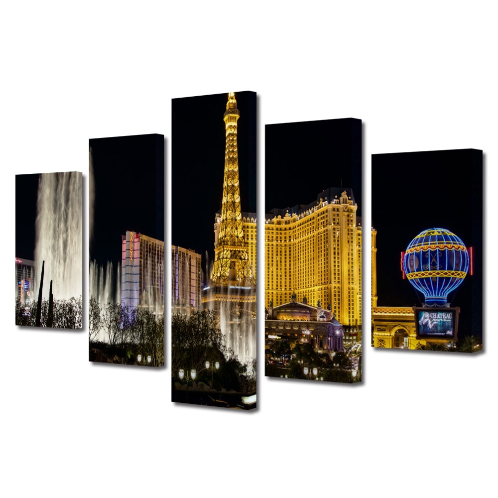 Set Tablouri Multicanvas BTex 5 Piese ArtDecoMag Modern Urban Orase Las Vegas, 100 x 175 cm