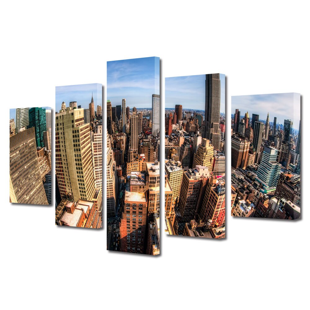 Tablou Multicanvas BTex 5 Piese ArtDecoMag Modern Urban Orase New York, 120 x 225 cm