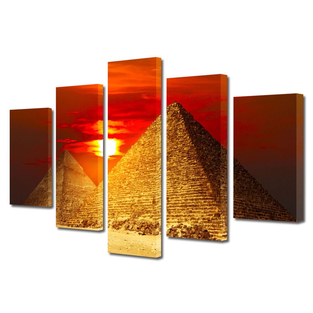 Set Tablouri Multicanvas BTex 5 Piese ArtDecoMag Modern Urban Orase Piramide la apus, 110 x 200 cm