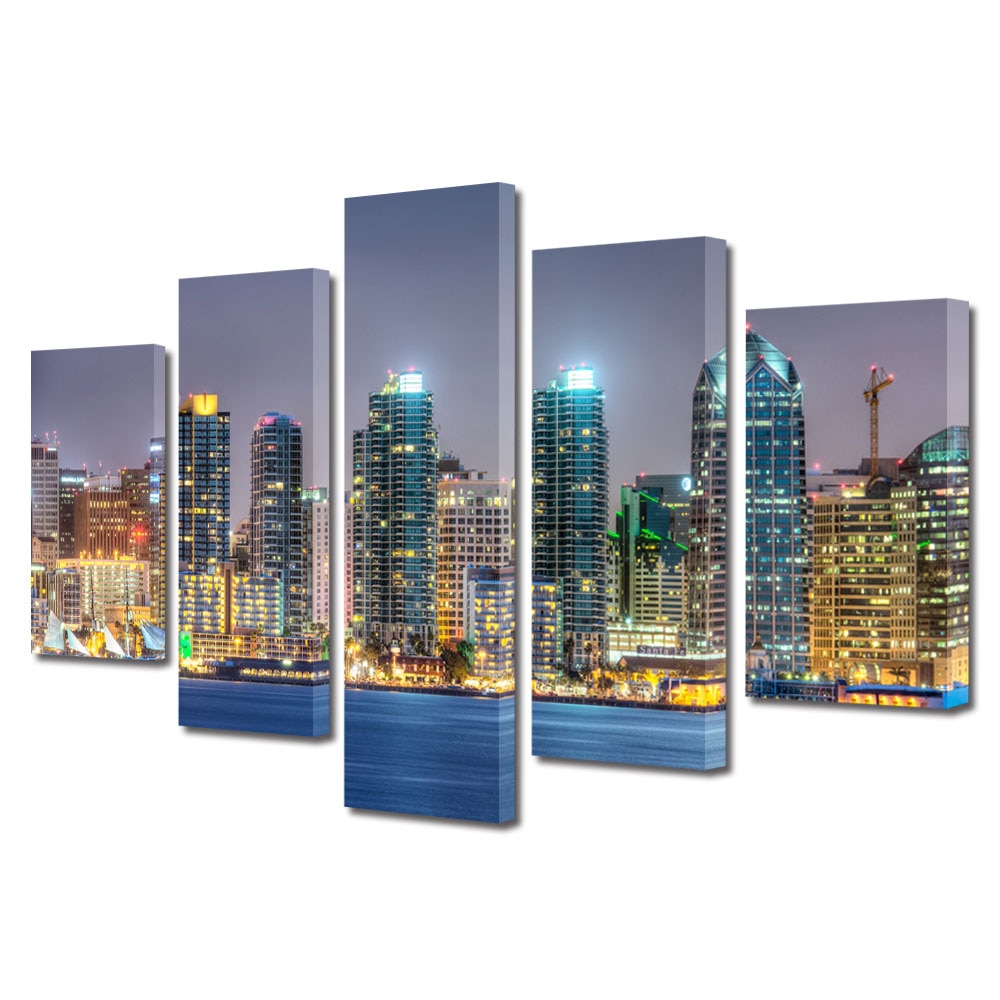 Set Tablouri Multicanvas BTex 5 Piese ArtDecoMag Modern Urban Orase San Diego, 80 x 150 cm